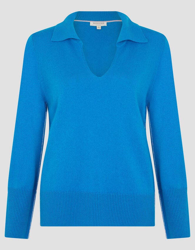 Cara Collar Cashmere Jumper, Blue (BLUE), large