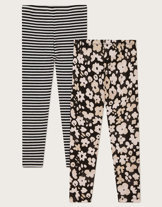 2-Pack Floral and Stripe Leggings, Black (BLACK), large