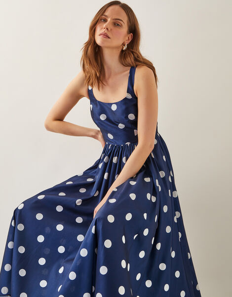 Sicily Polka Dot Fit & Flare Midi Dress, Blue (NAVY), large