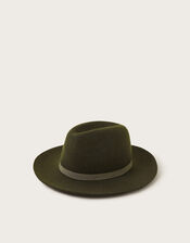 Drew Wool Fedora Hat, Green (KHAKI), large