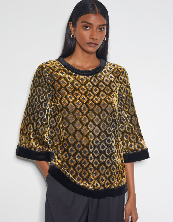 Jade Devor&eacute; Velvet Top, Brown (CHOCOLATE), large