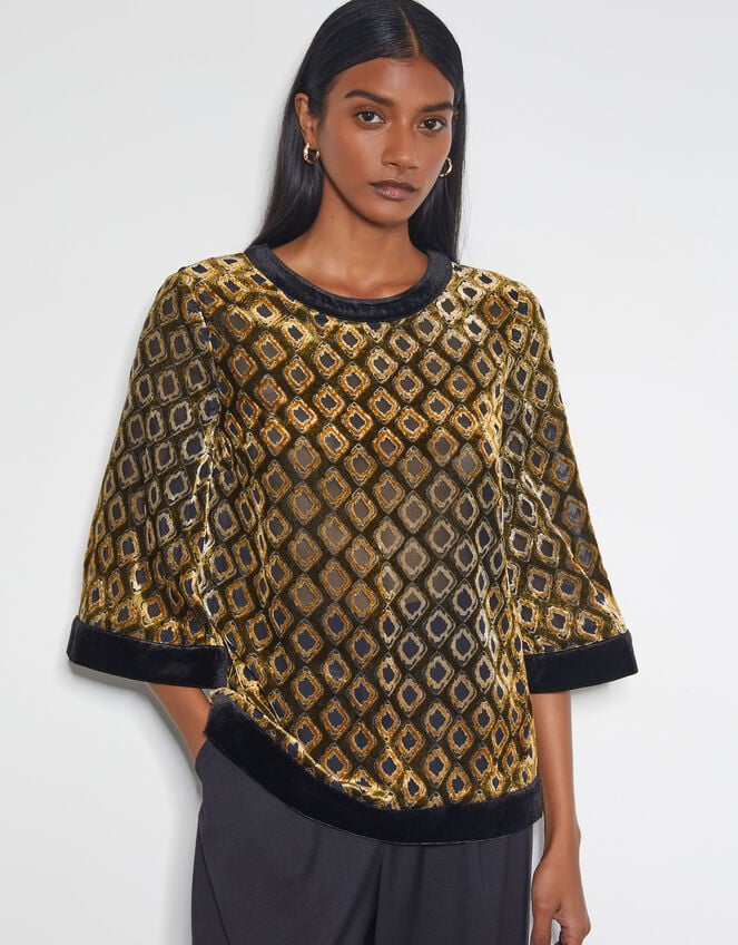 Jade Devor&eacute; Velvet Top, Brown (CHOCOLATE), large