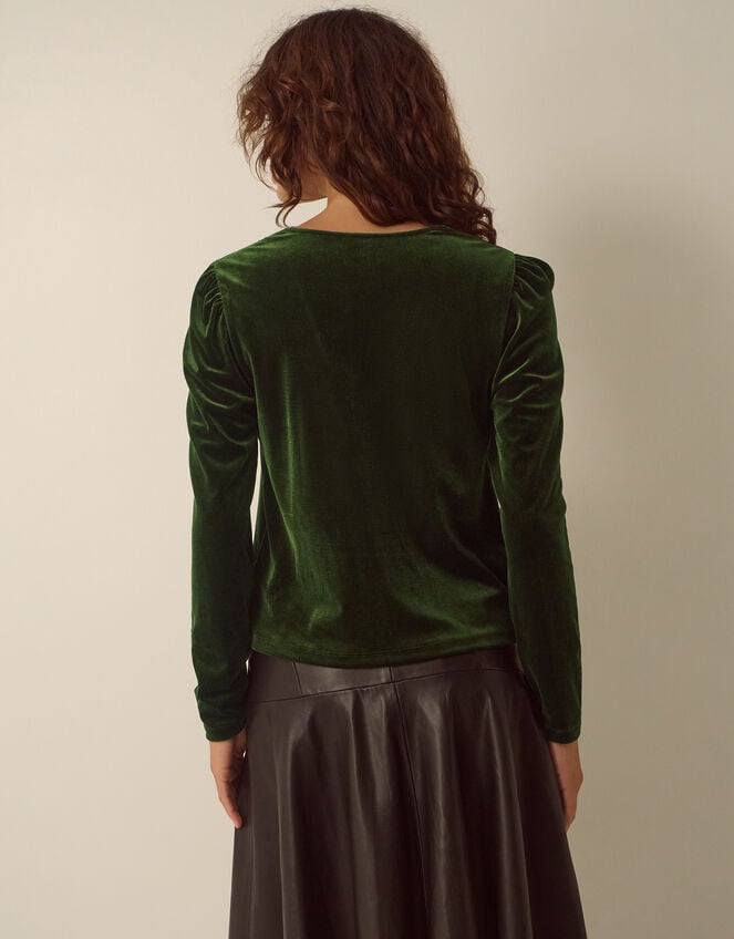 Lexi Lace Trim Velvet Top, Green (OLIVE), large