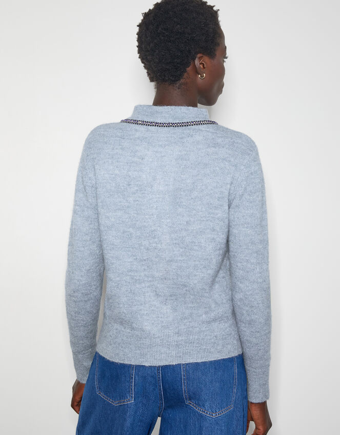 Tate Gemstone Trim Cardigan, Blue (PALE BLUE), large