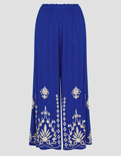 Saffron Embroidered Wide Leg Trousers, Blue (BLUE), large