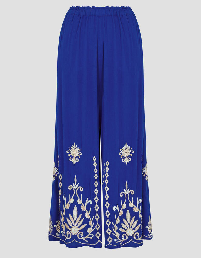 Saffron Embroidered Wide Leg Trousers, Blue (BLUE), large
