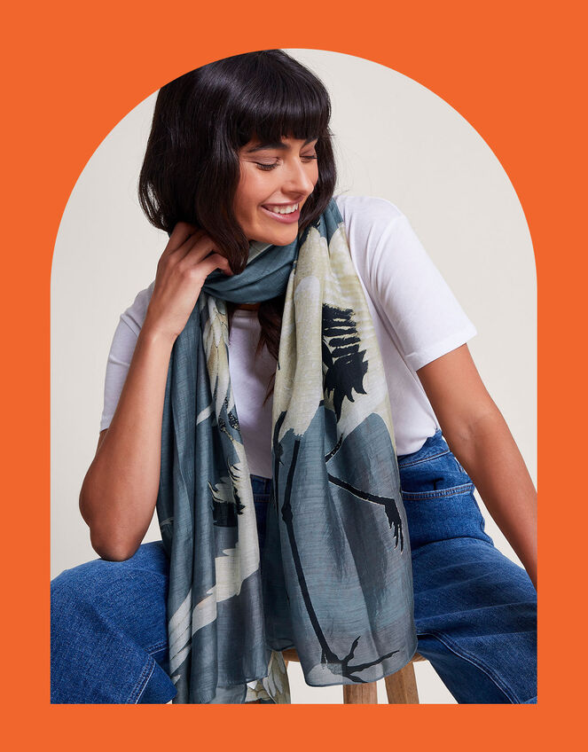 One Hundred Stars Stork Print Scarf, Grey (GREY), large