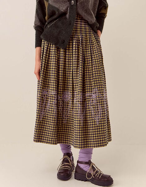 East Dilly Gingham Cotton Skirt, Multi (MULTI), large