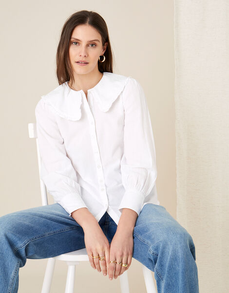 Dobby Collar Blouse  White, White (WHITE), large