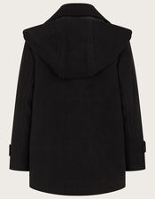 Double Breasted Peacoat with Hood, Black (BLACK), large