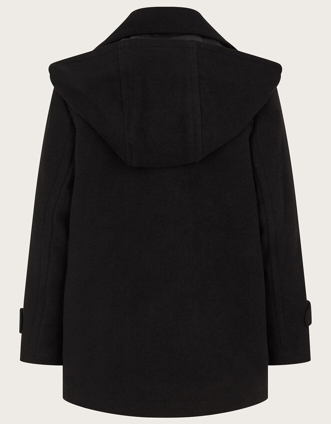 Double Breasted Peacoat with Hood, Black (BLACK), large