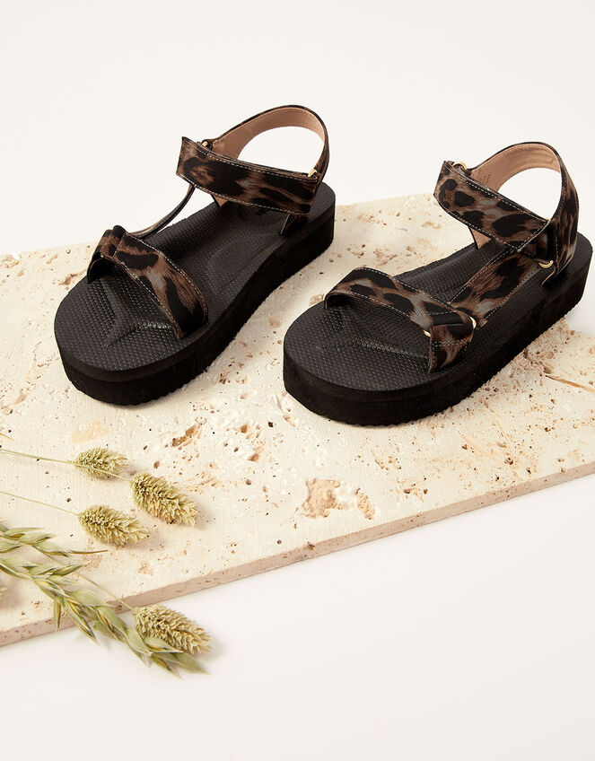 Fabric Print Sandals, Brown (BROWN), large