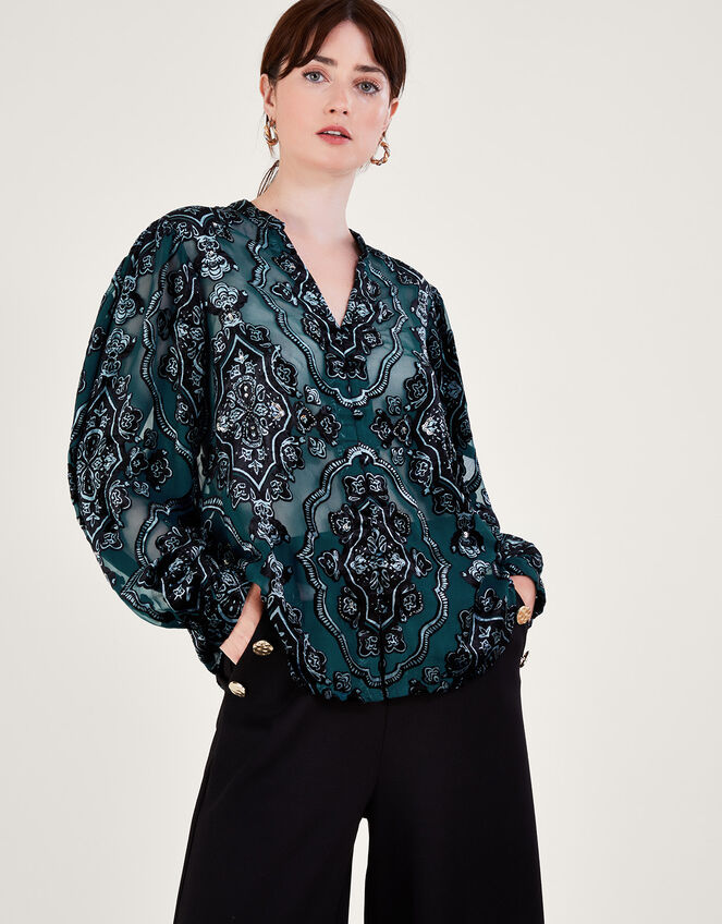 Darcy Devore Blouse, Teal (TEAL), large