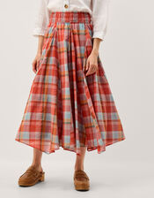 Cecily Check Midi Skirt, Orange (ORANGE), large