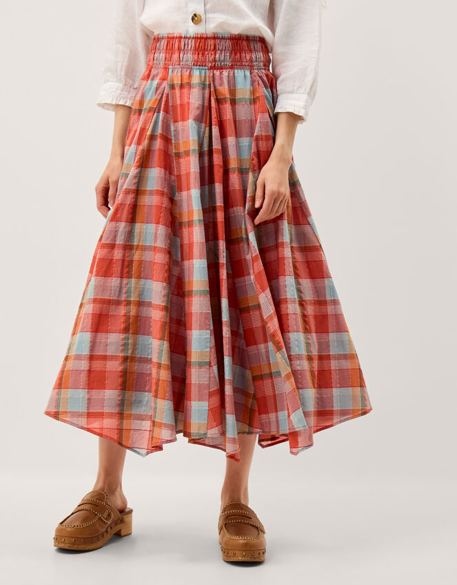 Cecily Check Midi Skirt, Orange (ORANGE), large