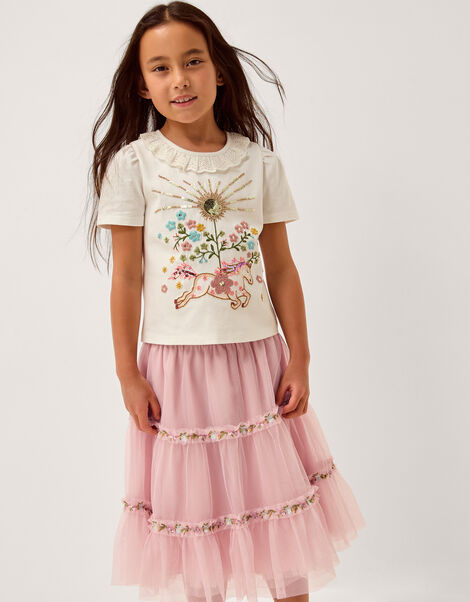 Floral Embroidered Tulle Skirt, Pink (PINK), large