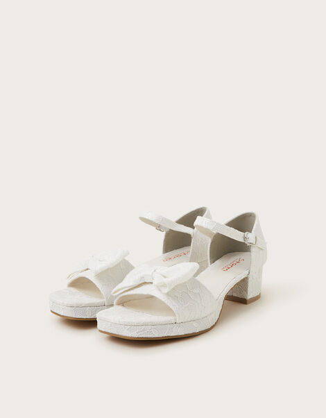 Bow Lace Heeled Sandals, Ivory (IVORY), large