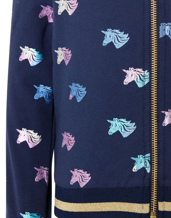 Rainbow Foil Unicorn Bomber Jacket, Blue (NAVY), large