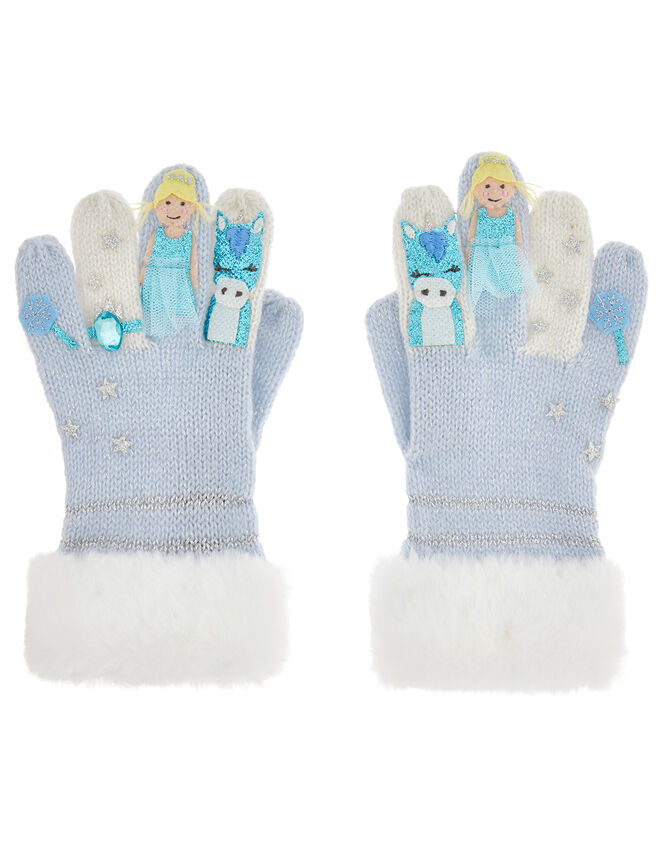 Frosted Princess Knit Gloves, Blue (BLUE), large
