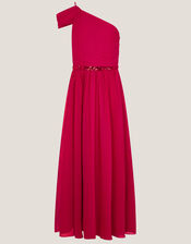 Sequin One Shoulder Prom Dress, Red (RED), large