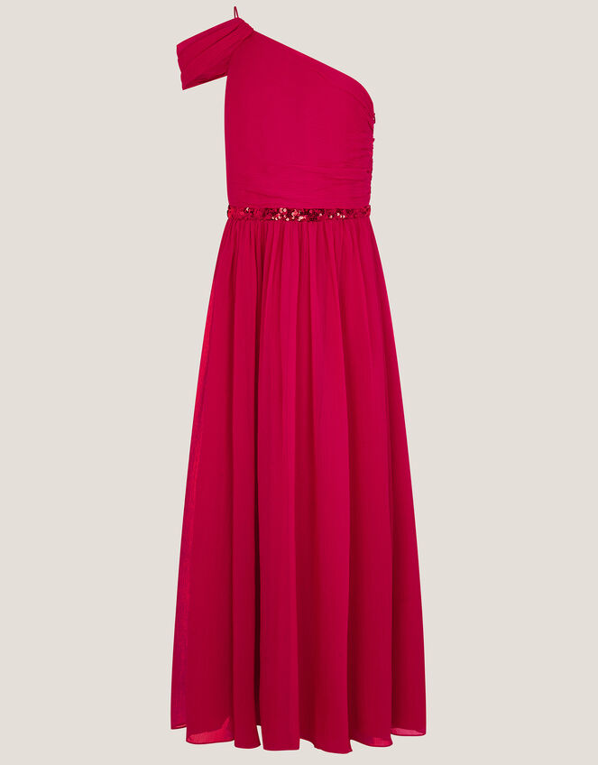 Sequin One Shoulder Prom Dress, Red (RED), large