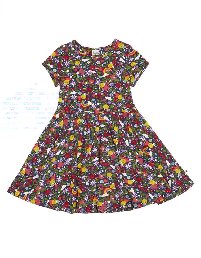 Frugi Spring Printed Skater Dress, Blue (NAVY), large