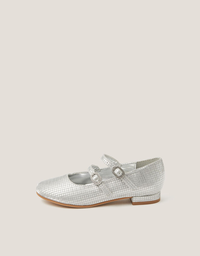 Metallic Double Strap Flats, Silver (SILVER), large