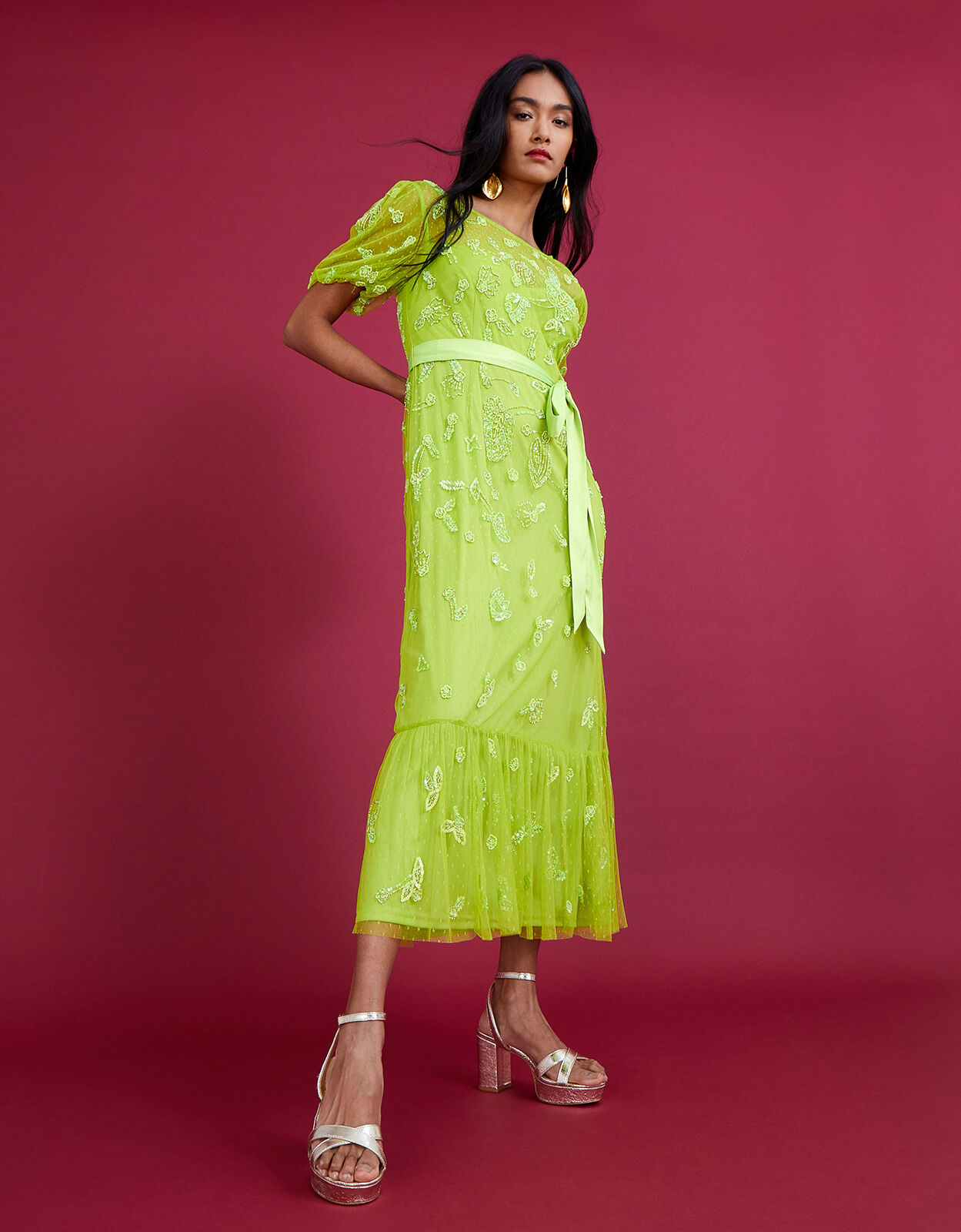 Sofia Embellished Midi Dress Green