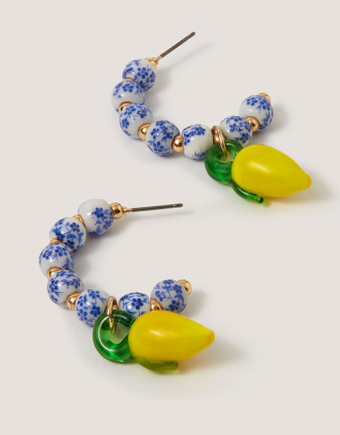 Lemon Charm Bead Hoop Earrings, , large