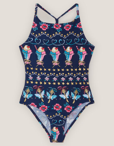 Ice Cream Print Swimsuit, Blue (NAVY), large