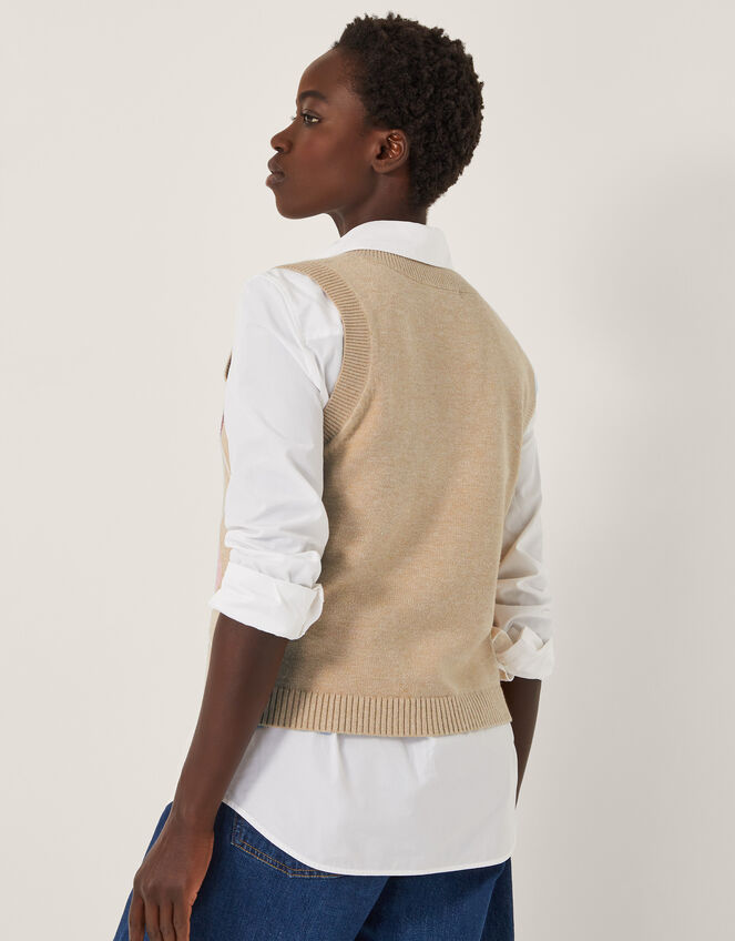 Anne Sleeveless Argyle Knitted Vest, Camel (CAMEL), large