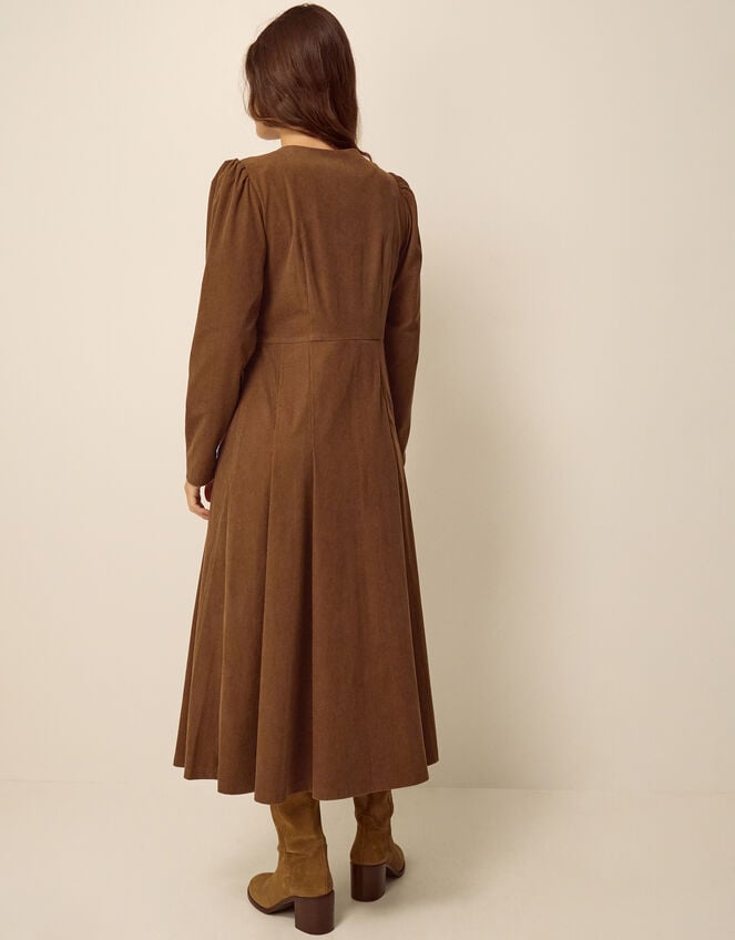 Silvia Button Stretch Corduroy Midi Dress, Tan (TAN), large