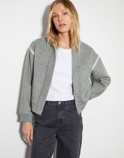 Elodie Stitch Bomber Jacket, Gray (GREY), large