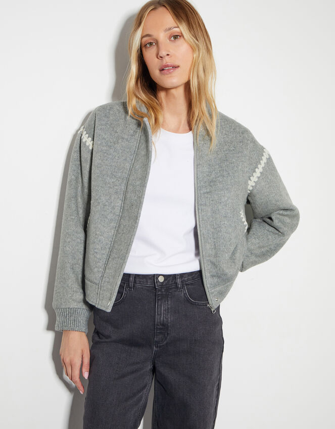 Elodie Stitch Bomber Jacket, Gray (GREY), large