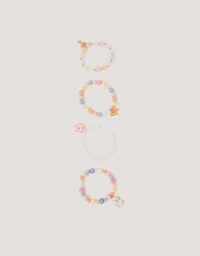 4-Pack Beaded Flower Charm Bracelets, , large