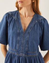 Lydia Short Sleeve Denim Midi Dress, Blue (MID INDIGO), large