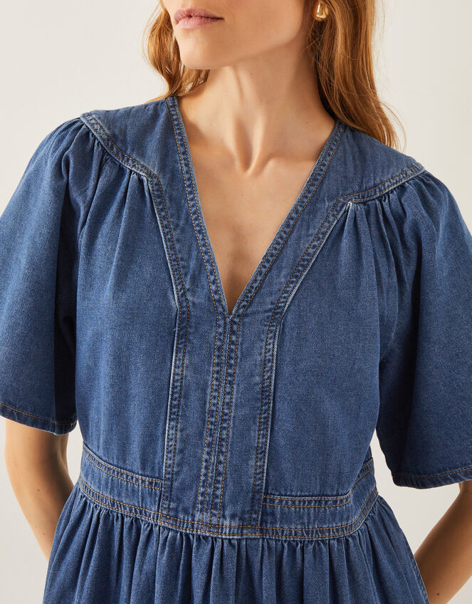 Lydia Short Sleeve Denim Midi Dress, Blue (MID INDIGO), large