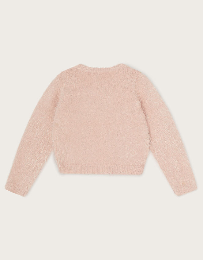 Fluffy Knit Embellished Cardigan, Pink (PALE PINK), large