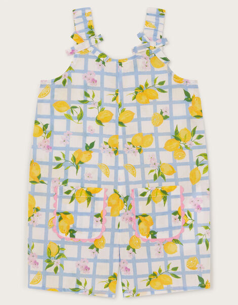 Baby Lemon Tile Print Romper, Blue (BLUE), large
