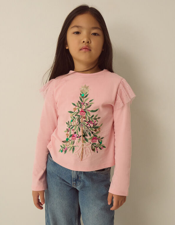 Embellished Christmas Tree Long Sleeve Top, Pink (PINK), large