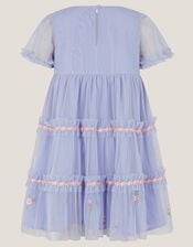 Floral Embroidered Floral Tulle Tier Dress, Blue (BLUE), large
