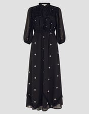 Delilah Sheer Sleeve Embroidered Midi Dress, Black (BLACK), large