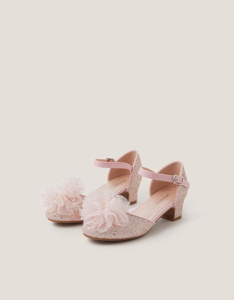 Tulle Pom Glitter Closed Toe Heels, Pink (PINK), large