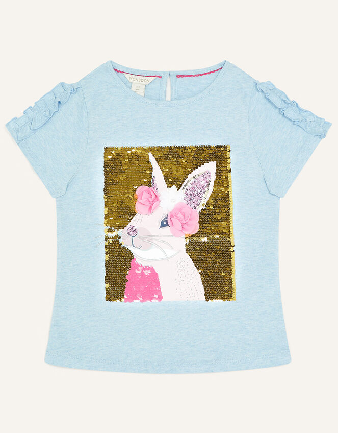 Square Sequin Bunny Short Sleeve T-Shirt, Blue (BLUE), large