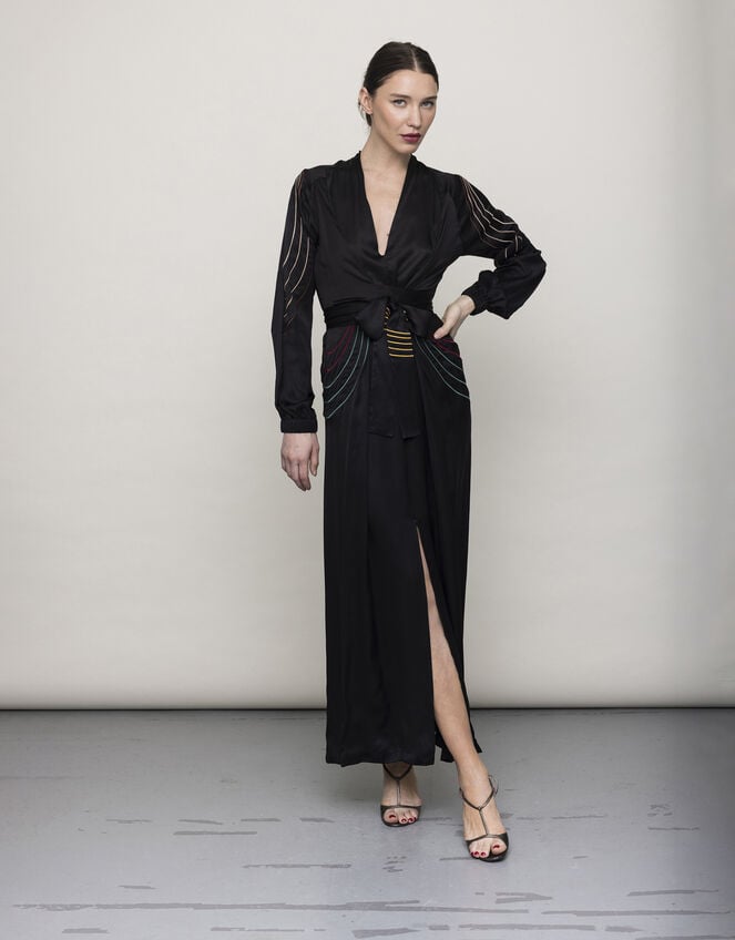 Tallulah and Hope Long Length Satin Maxi Dress, Black (BLACK), large