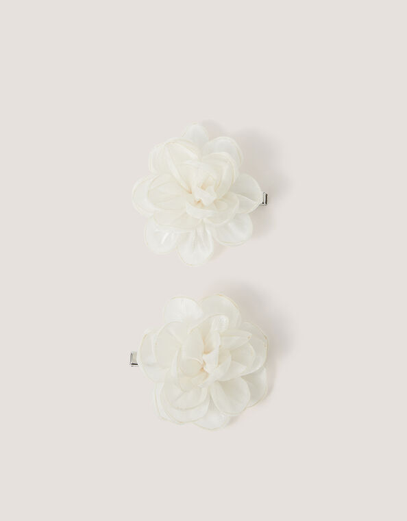 2-Pack Bridesmaid Flower Hair Clips, White (WARM IVORY), large