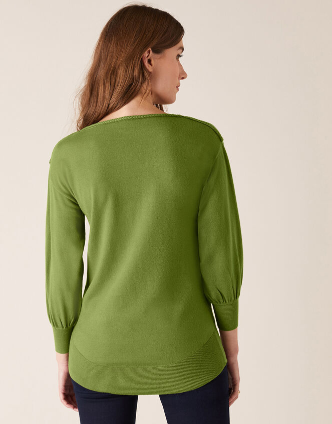 Braid Trim Longline Jumper with Recycled Nylon Green