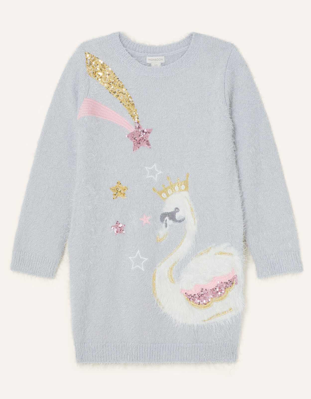 Sequin Swan Knit Dress Grey