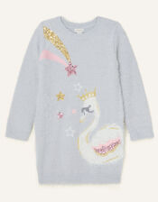 Sequin Swan Knit Dress, Grey (GREY), large