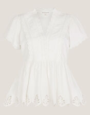 Dee Broderie Jersey Top, Ivory (IVORY), large